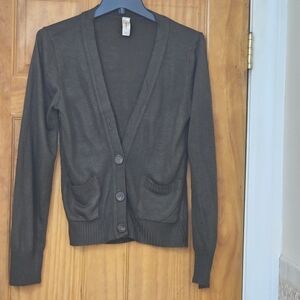 No Boundaries Chocolate Brown  Button Front Women's Cardigan Sweater, Size M